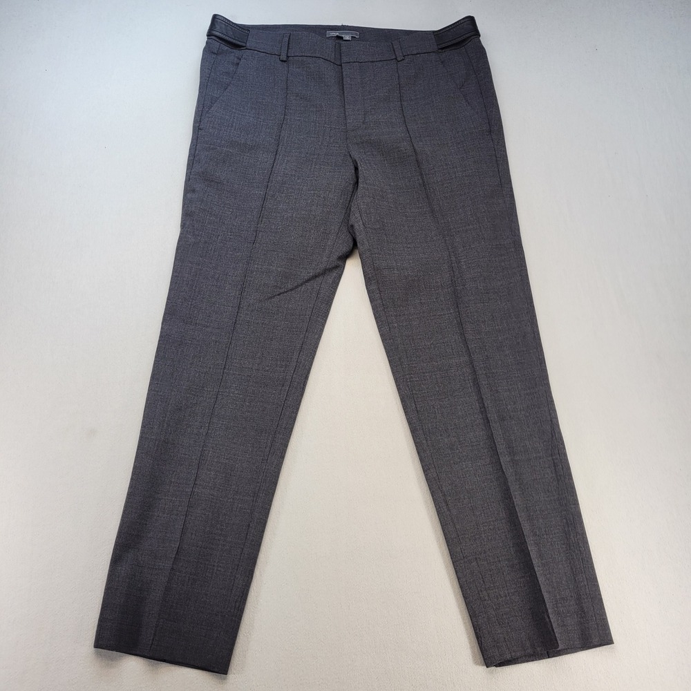 Vince Dress Pants Womens 10 Gray Leather Trim Side Tab Professional Trousers
